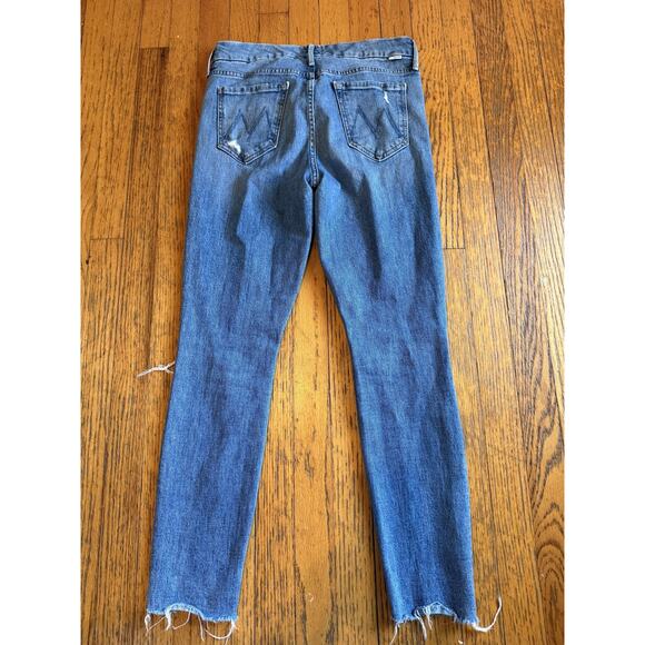 MOTHER Jeans Womens 29 Blue The Looker Ankle Fray Skinny Ripped Knees Made USA - Picture 5 of 8